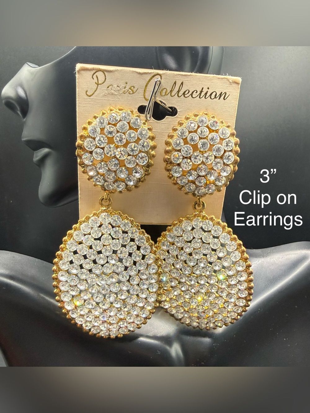 E64. Gold Crystal Drop Clip-On Earrings